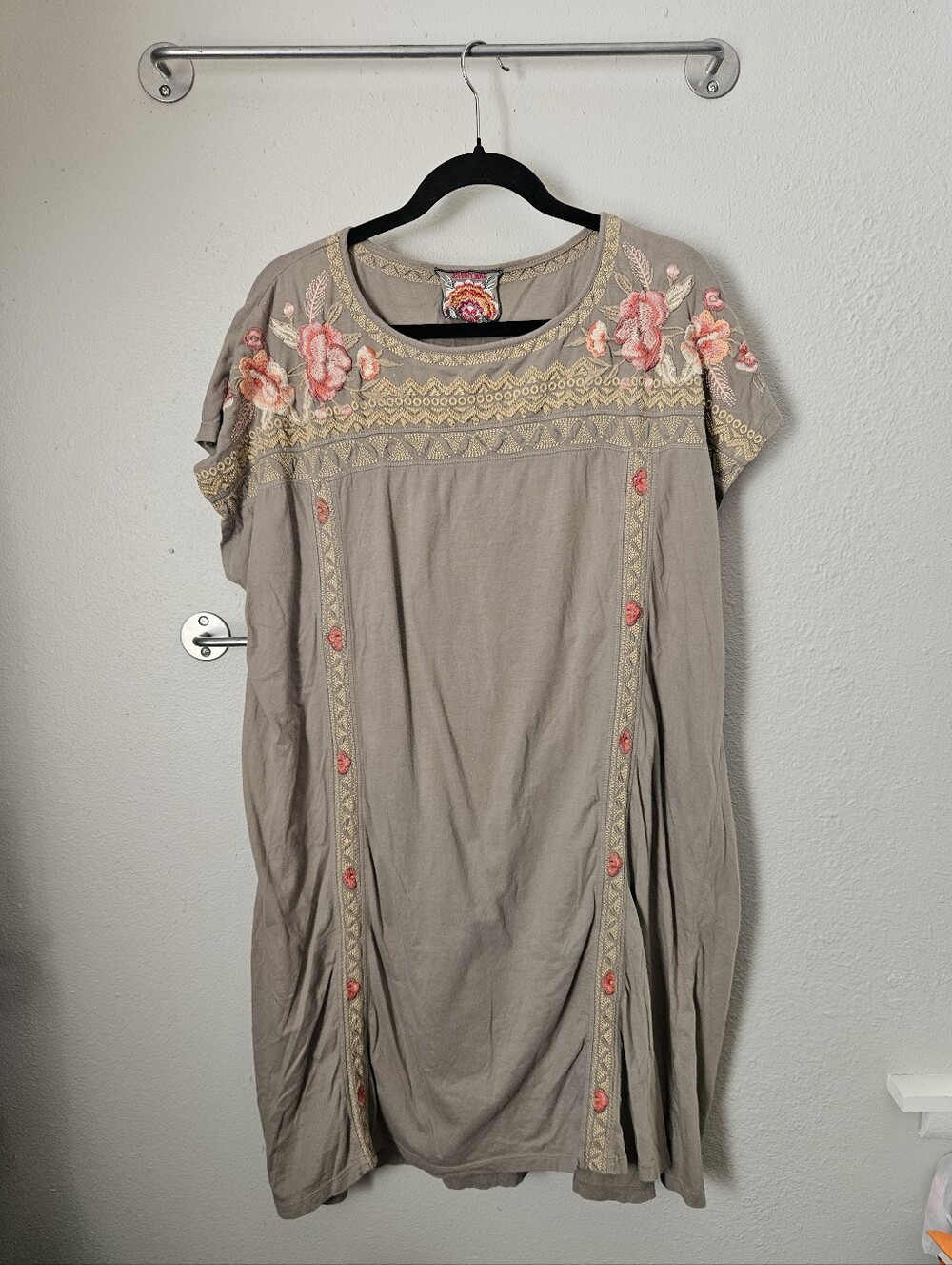 Johnny Was knit t shirt dress boho floral embroidery XL hippie comfort chic